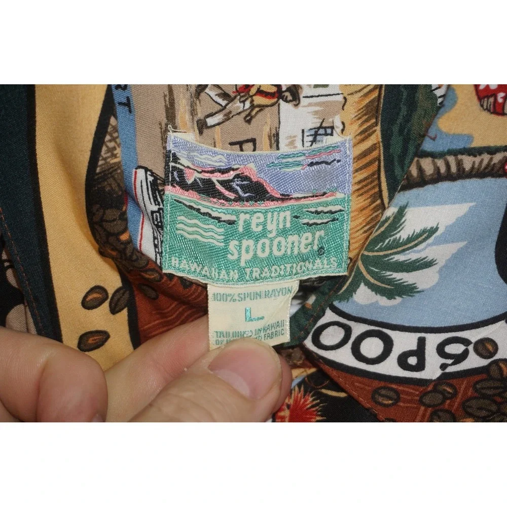 Vtg Reyn‎ Spooner Shirt Kona Coffee Hawaiian Print Short Sleeve Button Up Large